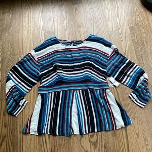 Lane Bryant Blouse Striped Top Size 18/20 Plus Peplum Shirt Ruffle Empire